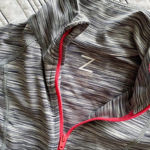 Z by Zella Girl Half Zip Pullover in Space Dye Grey and Neon Pink sz 4 - Picture 2 of 4